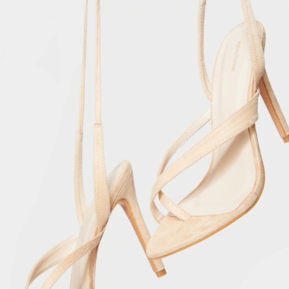 Nude Cross Toe  Loop Ankle Strappy High Heels - Picture 1 of 7